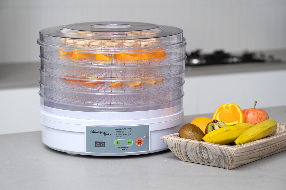 Round food dehydrator in a kitchen.