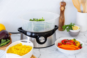 Full meal cooked in the 3 Tier Food Steamer including rice bowl.