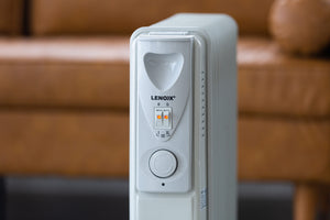 Close up of the temperature controls of the 11-Fin Oil Column  free standing heater.