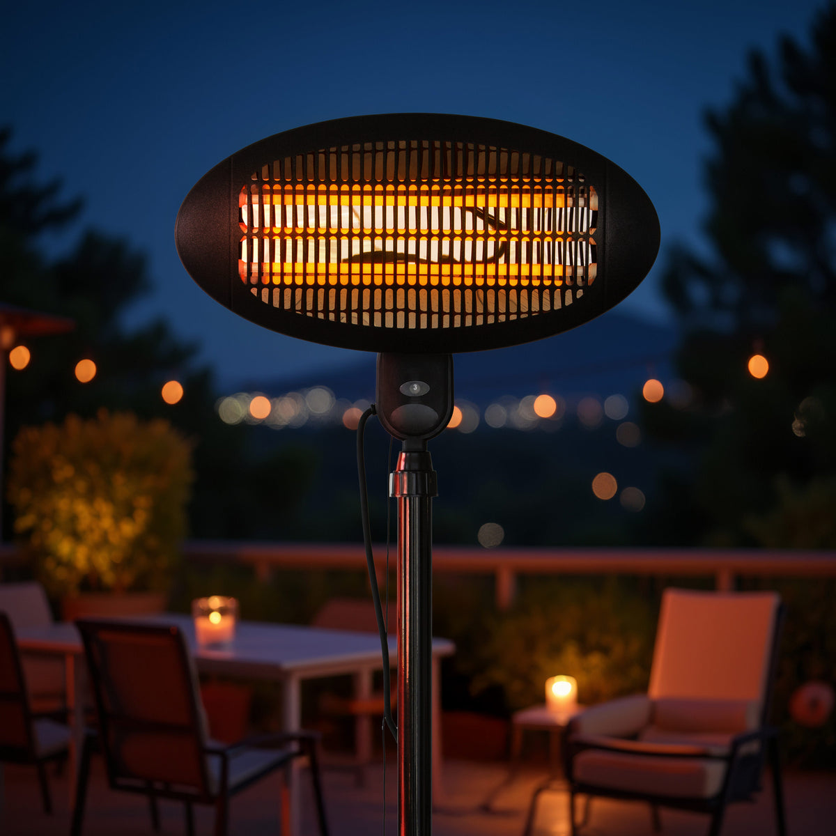 2000W 2.1m Free Standing Adjustable Portable Outdoor Electric Patio Heater Black