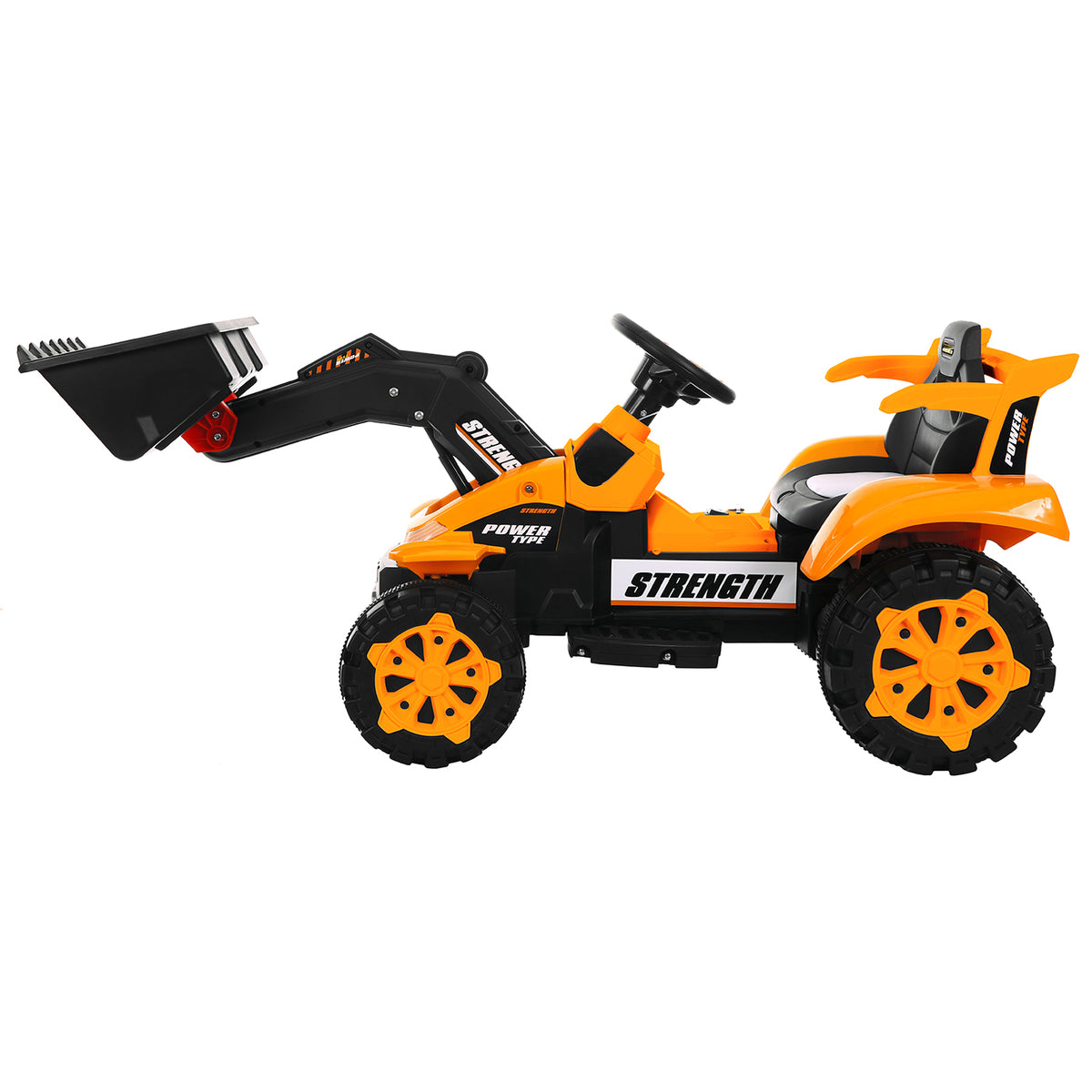 Side view of the Children's Electronic Ride-on Front Loader construction truck.