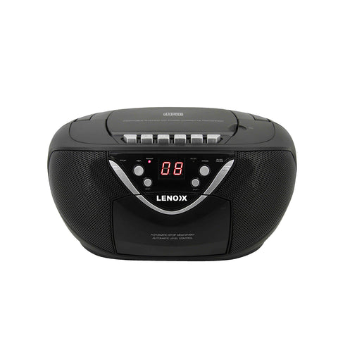 Front view of the Lenoxx CD815 Portable CD and Cassette Player with AM/FM Radio Speaker on white background