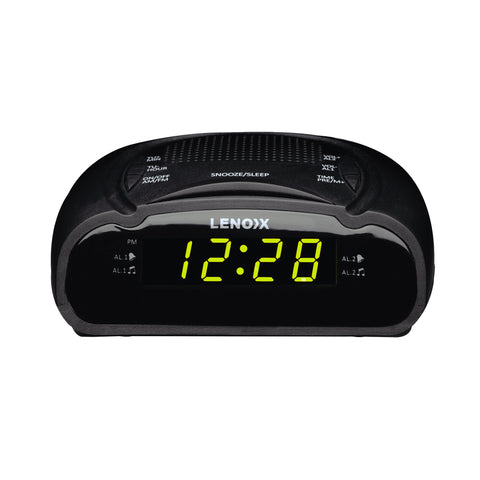 Black rounded AM/FM Alarm Clock & Radio with Large Green LED Time Numbering.