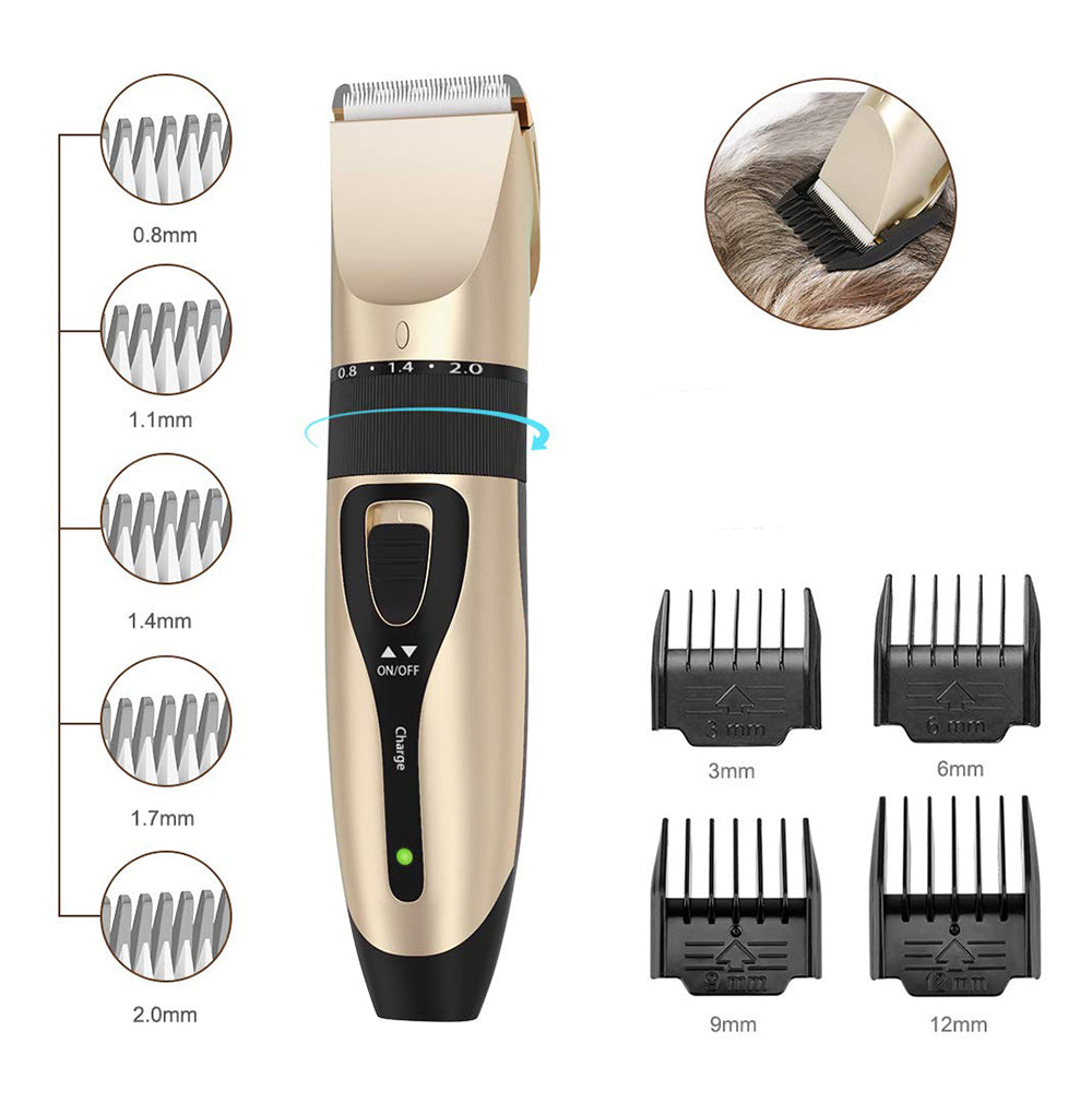 Visual description of all length settings of the pet grooming clippers.