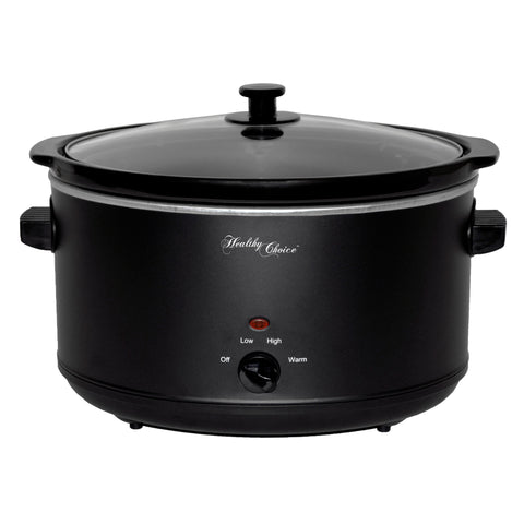8L black Slow Cooker with ceramic pot and easy to operate dial offering 3 functions: low, high and warm.