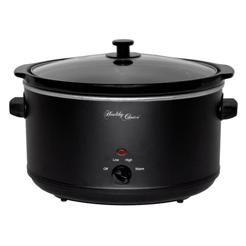 8L black Slow Cooker with ceramic pot and easy to operate dial offering 3 functions: low, high and warm.