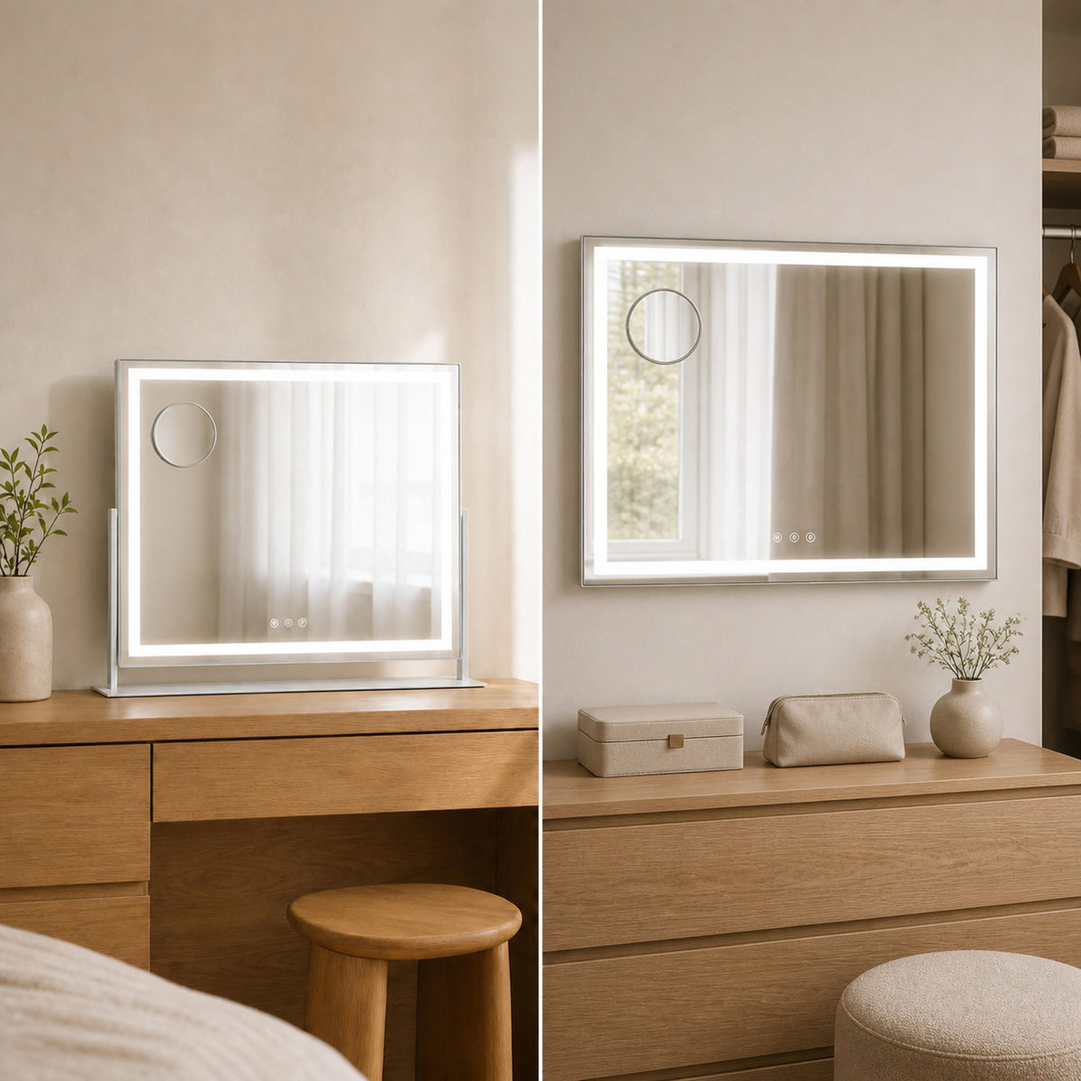 LED Makeup Mirror with Adjustable Brightness & Magnifying Mirror