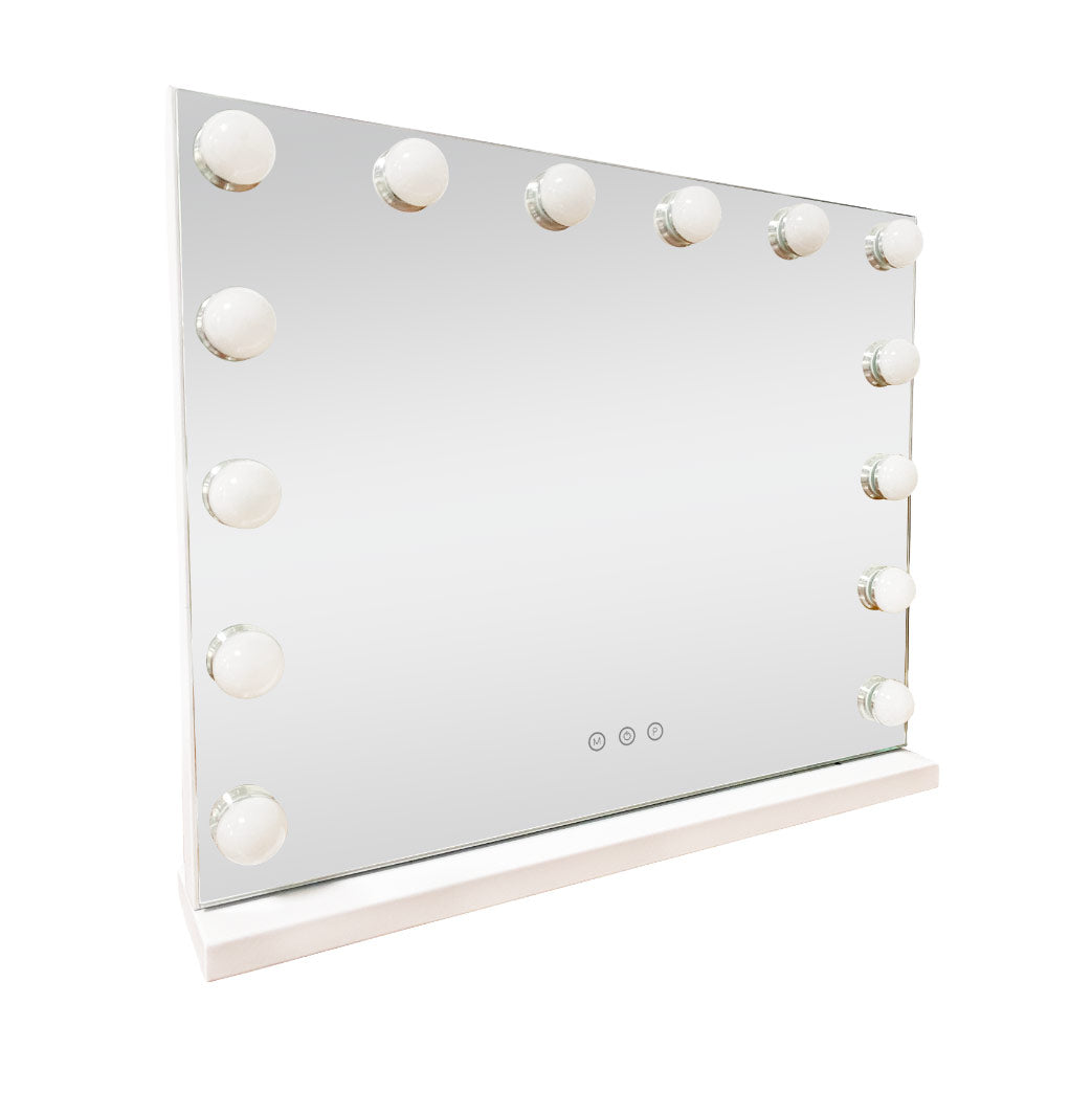 Makeup mirror with LED lights on a white background