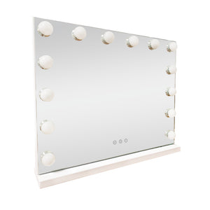 Makeup mirror with LED lights on a white background