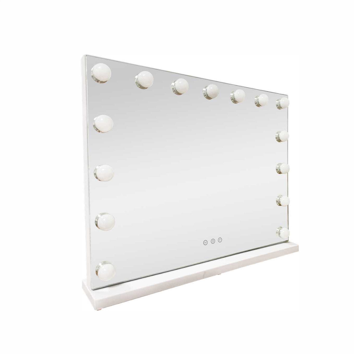 Makeup mirror with LED lights on a white background