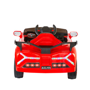 Rear view of the BZL909 red electric car ride on with colourful lights.
