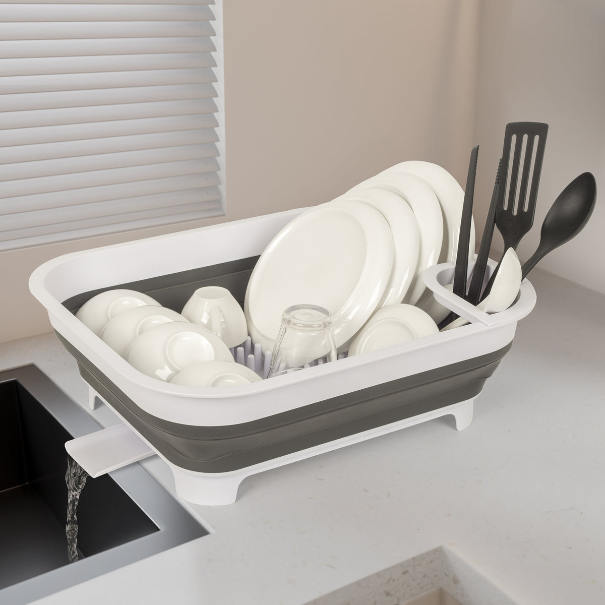 Collapsible Dish Rack with Utensil Section Space-Saving Drying Rack for Compact Kitchens & Camping