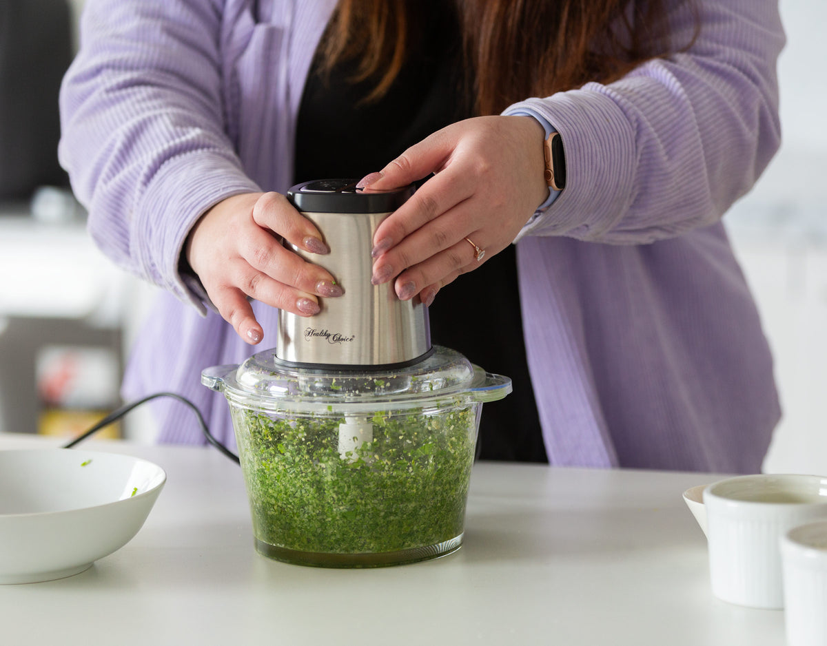 Powerful Food Chopper used in a modern kitchen to make pesto.