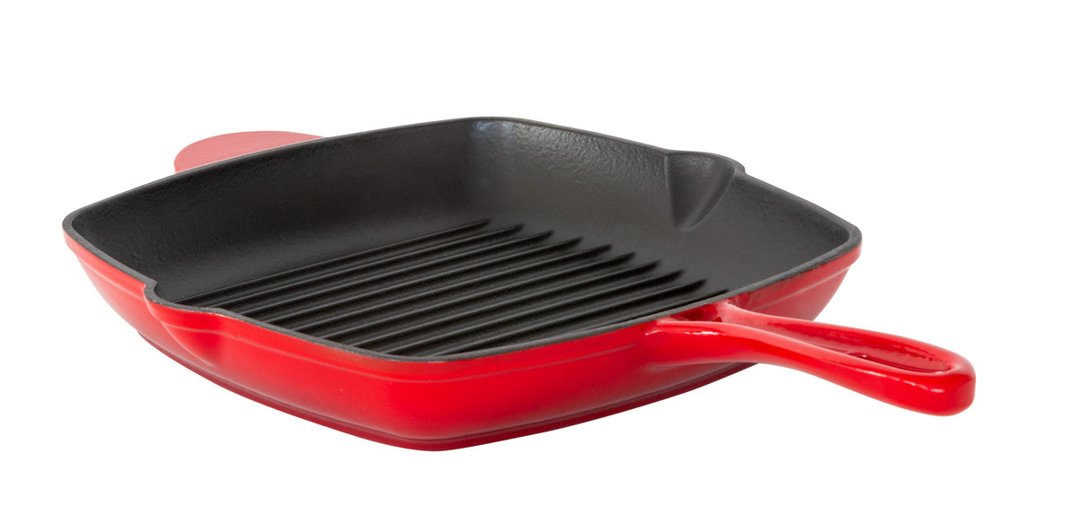 Healthy Choice Red Enamelled Cast Iron Square Grill Pan.