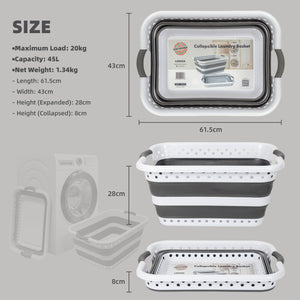 45L Space Saving Laundry Basket, Collapsible Hamper for Dorms, RVs, Homes and Garages