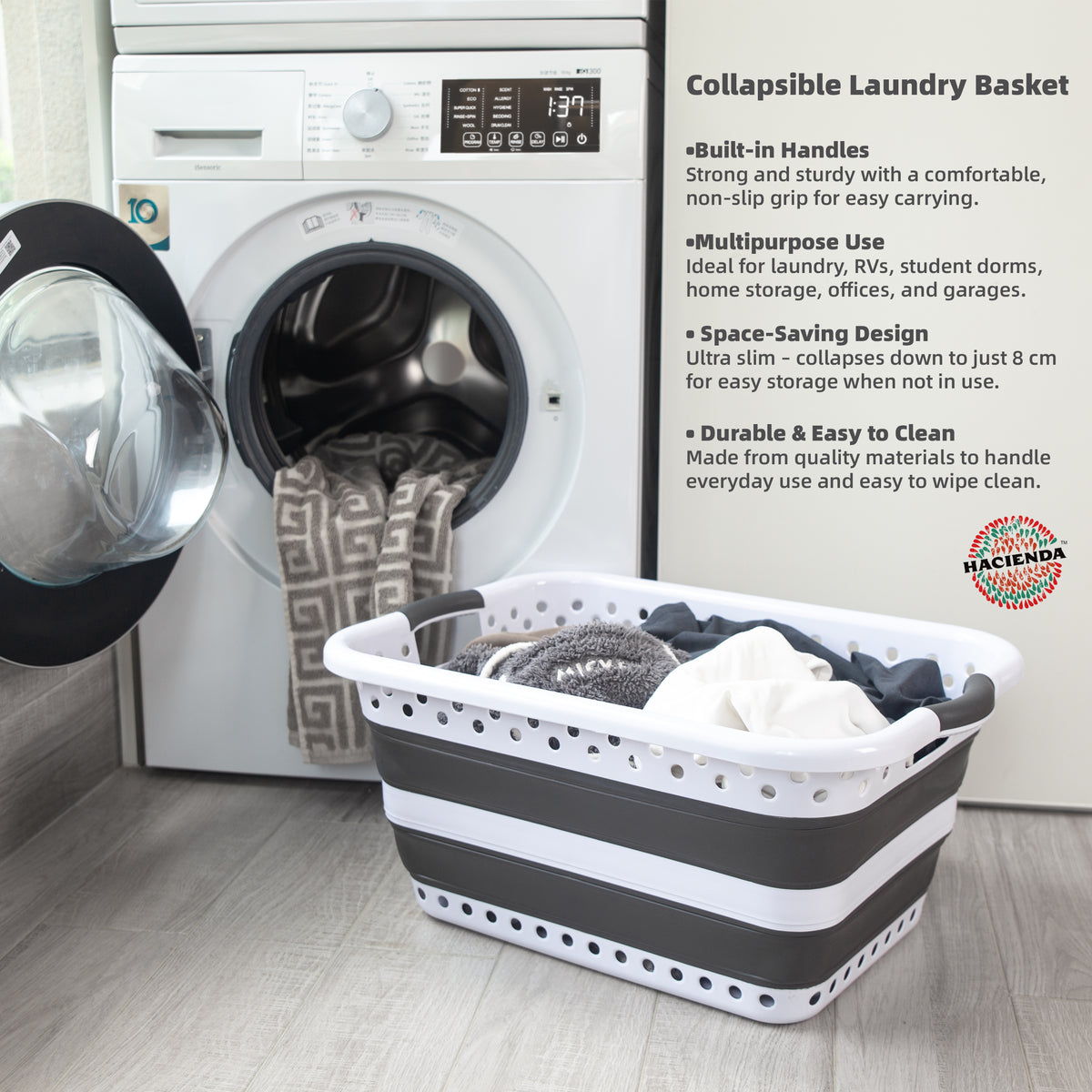 45L Space Saving Laundry Basket, Collapsible Hamper for Dorms, RVs, Homes and Garages