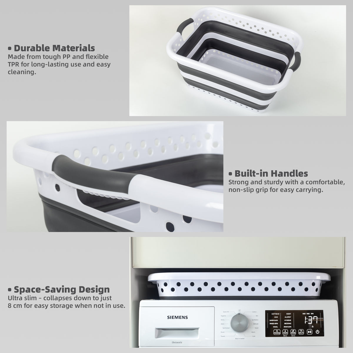 45L Space Saving Laundry Basket, Collapsible Hamper for Dorms, RVs, Homes and Garages