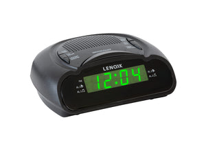 Black rounded AM/FM Alarm Clock & Radio with Large Green LED Time Numbering.