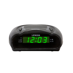 Front view of the black rounded AM/FM Alarm Clock & Radio with Large Green LED Time Numbering.