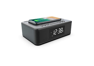 2in1 10W Wireless Fast Charging FM Radio Alarm Clock w/ Wireless/USB/AUX