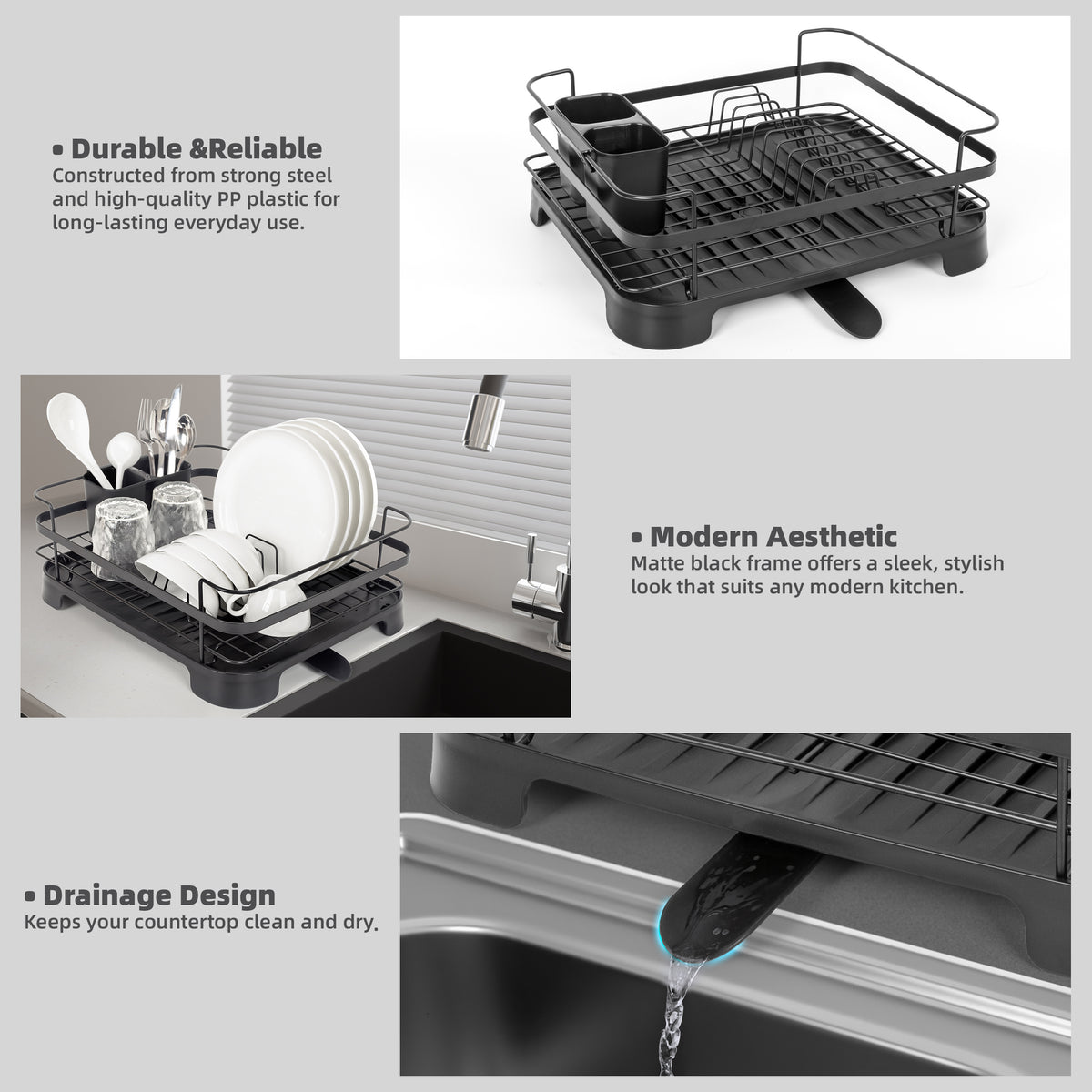 Steel Frame Dish Drying Rack Durable Steel Frame and Removable Utensil Holder