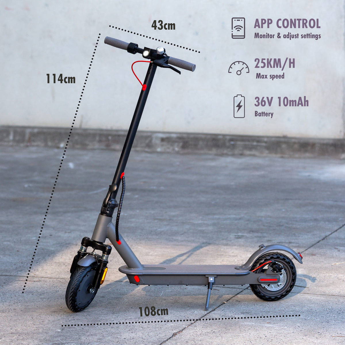 Electric Scooter, 350W Motor, 8.5 inch Tyres, Front Suspension, Smart App, Foldable
