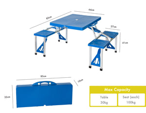 Foldable Lightweight 4-seater Camping Table Set - Blue