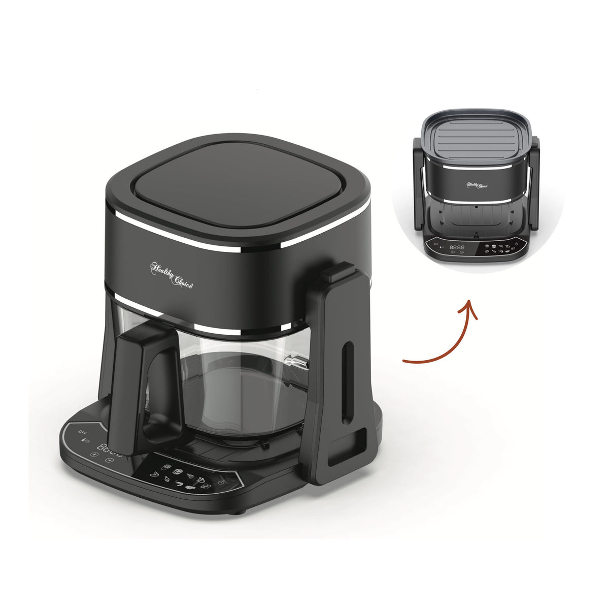 2-in-1 Air Fryer & Grill with Clear Glass Cooking Basket