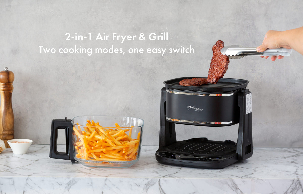 2-in-1 Air Fryer & Grill with Clear Glass Cooking Basket