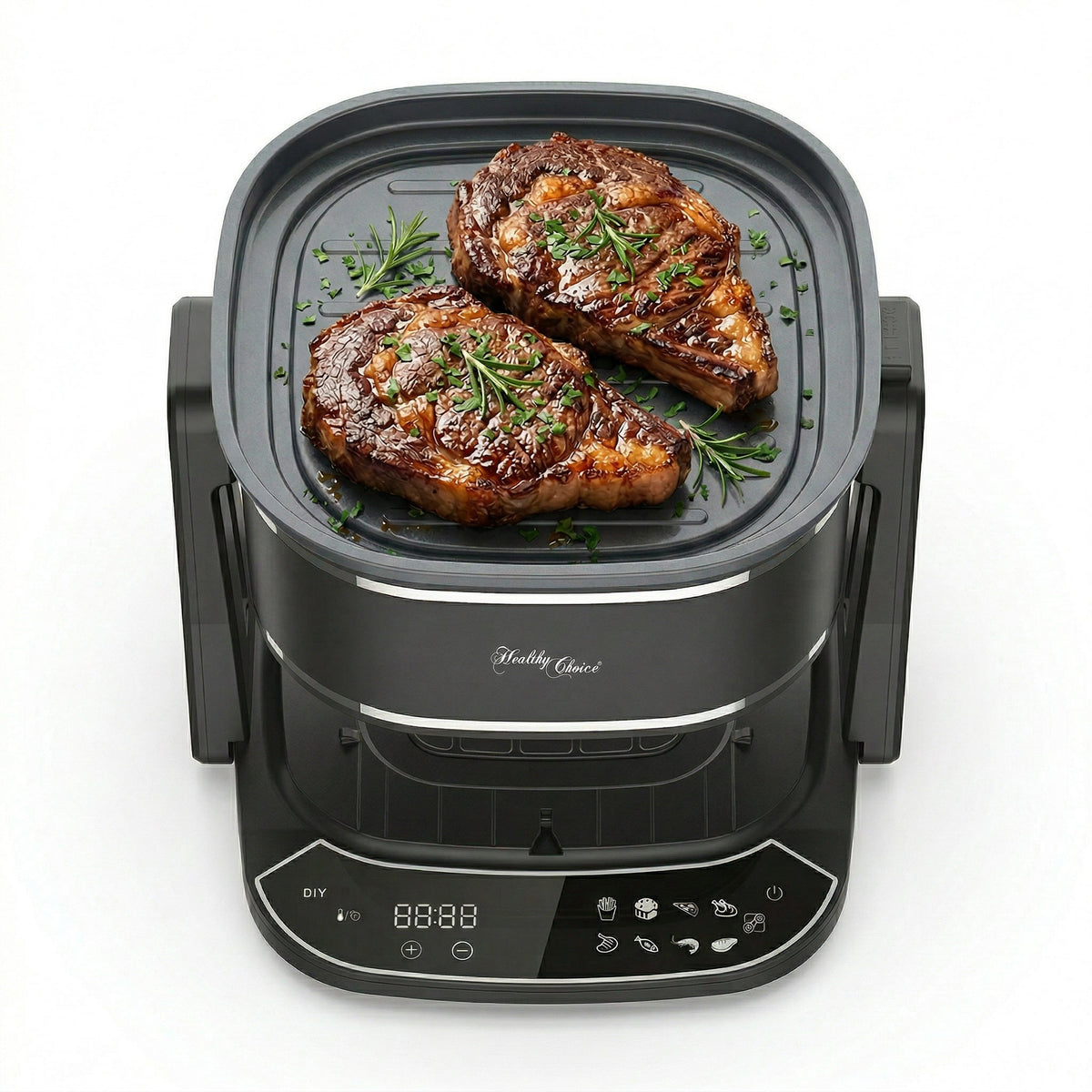 2-in-1 Air Fryer & Grill with Clear Glass Cooking Basket