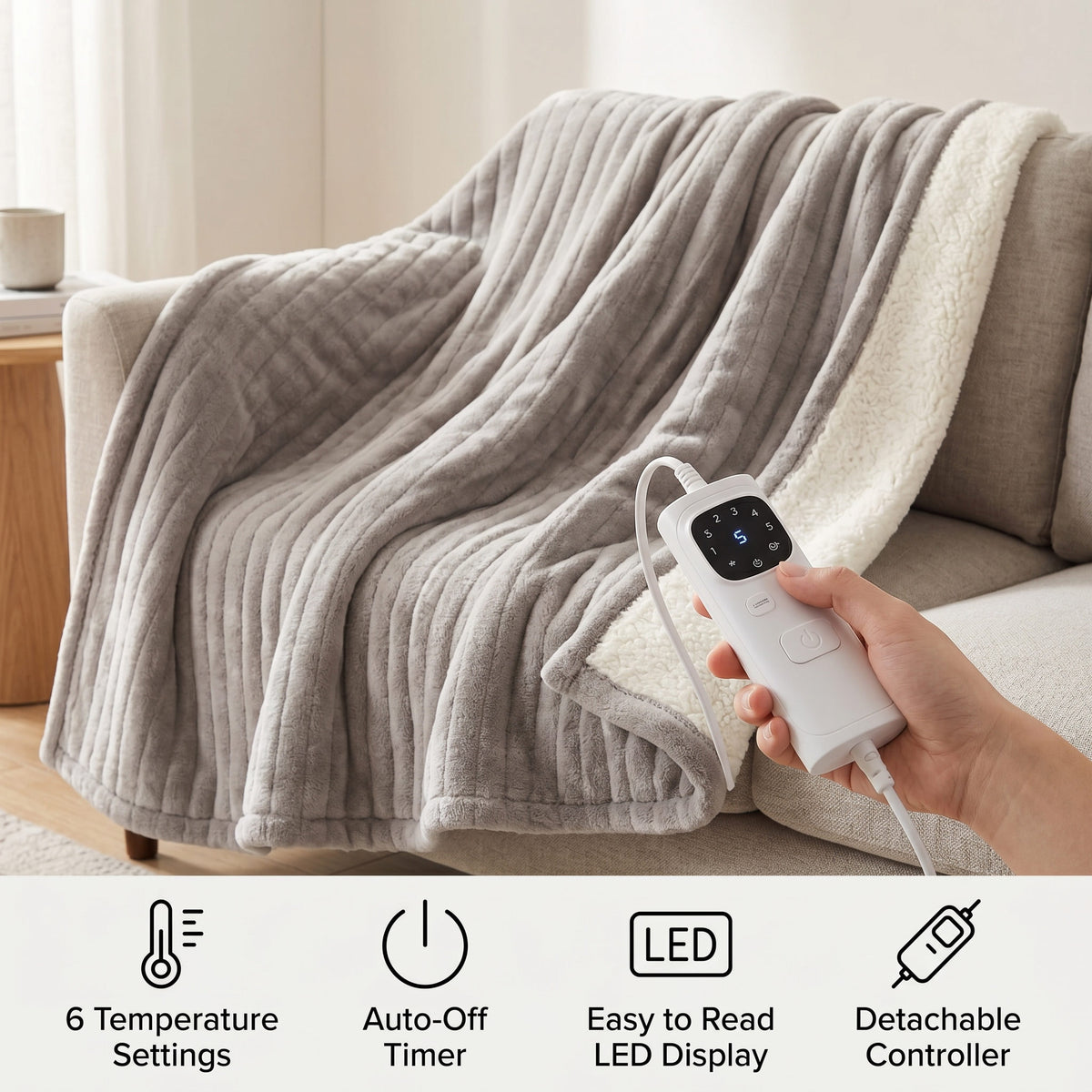 Heated Throw Blanket, Soft Double-Sided Fleece with Adjustable Heat Settings