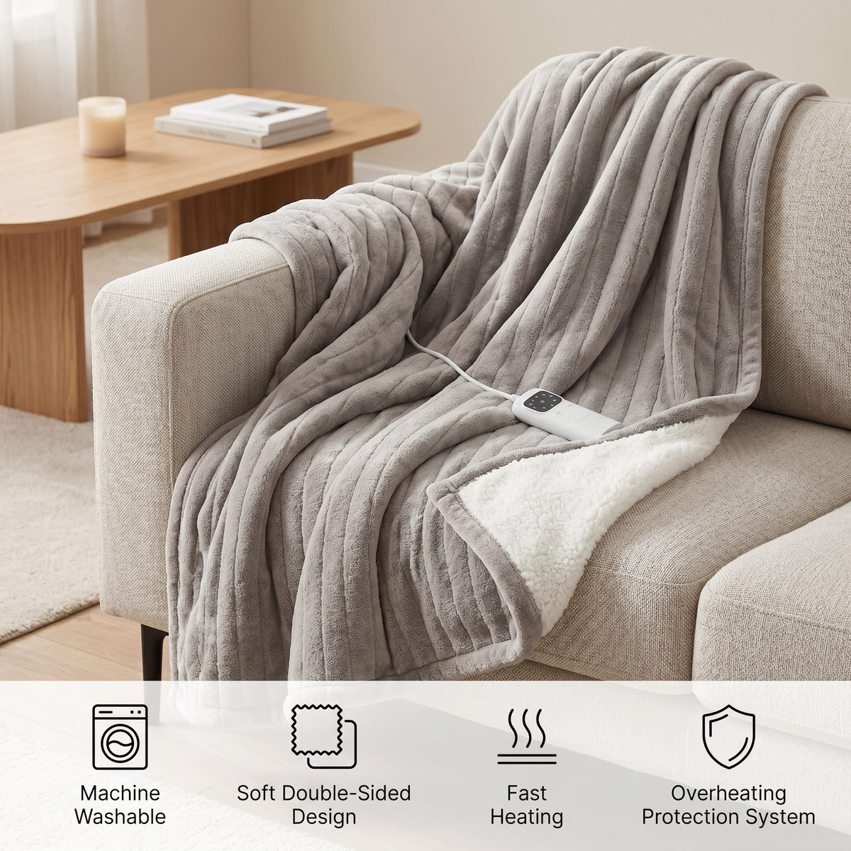 Heated Throw Blanket, Soft Double-Sided Fleece with Adjustable Heat Settings