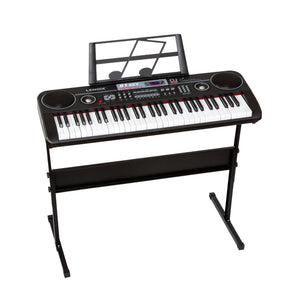 Electronic keyboard with stand on a white background