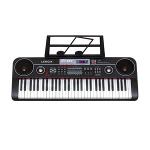 Lenoxx electronic keyboard with music sheet stand on a white background