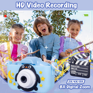 Kids Digital Dual Lens Camera, 4x Zoom and HD Video Recording - Pink/Blue