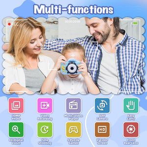 Kids Digital Dual Lens Camera, 4x Zoom and HD Video Recording - Pink/Blue