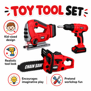 Kids 3-Piece Battery-Powered Toy Power Tool Set - Drill, Jigsaw & Chainsaw