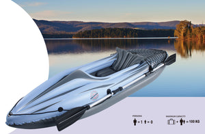 Inflatable Single Person Kayak with 100kg capacity that is perfect for solo adventures on calm lakes and rivers.