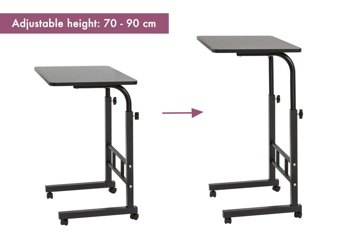 Portable desk shown in two different heights which are adjustable between 70cm and 90cm.