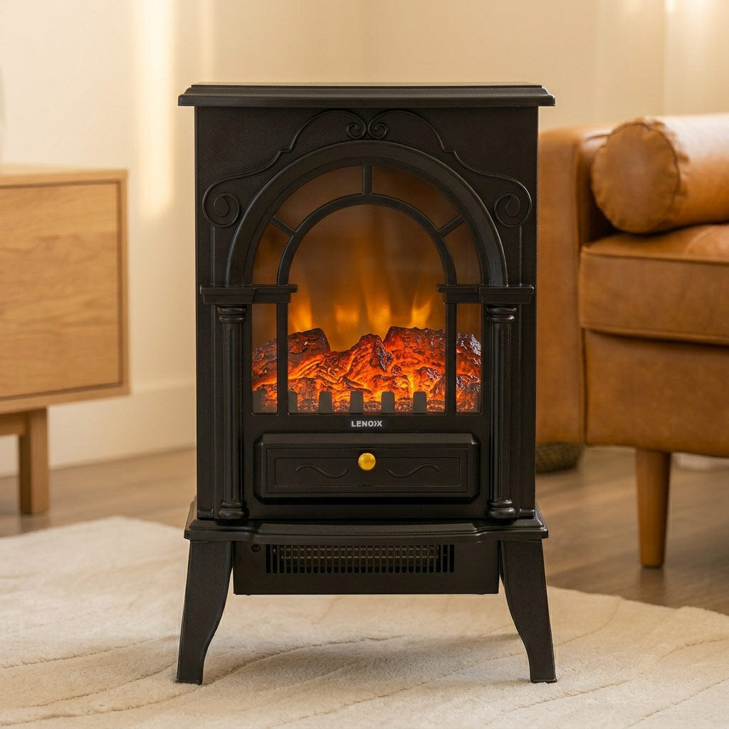 Electric Fireplace Heater with Panoramic 3 Sided Glass Design