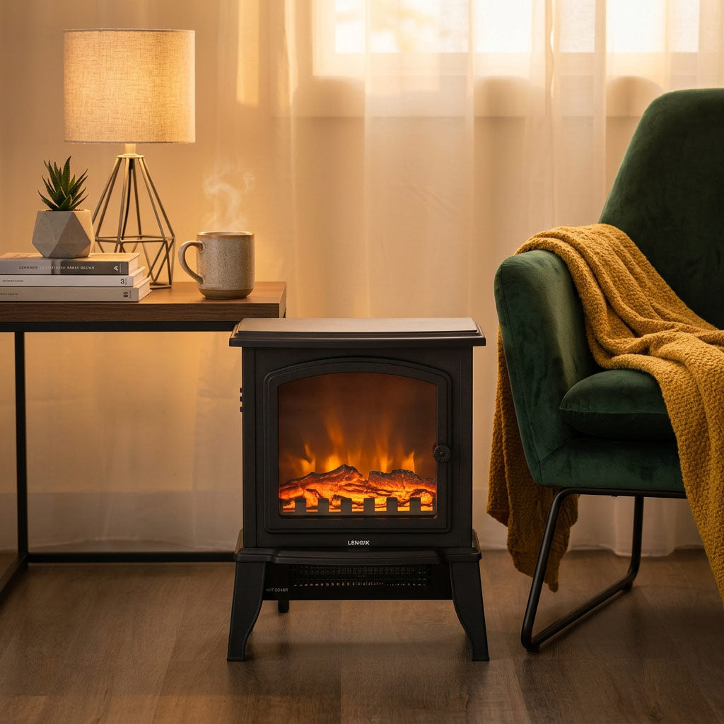 Electric Fireplace Heater with Realistic Log Flame Display