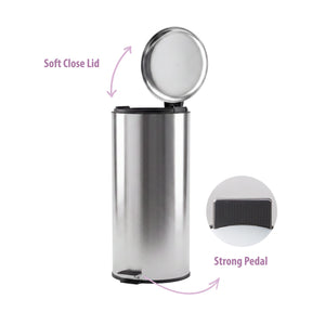 30L Pedal Bin with Stainless Steel and Plastic Construction