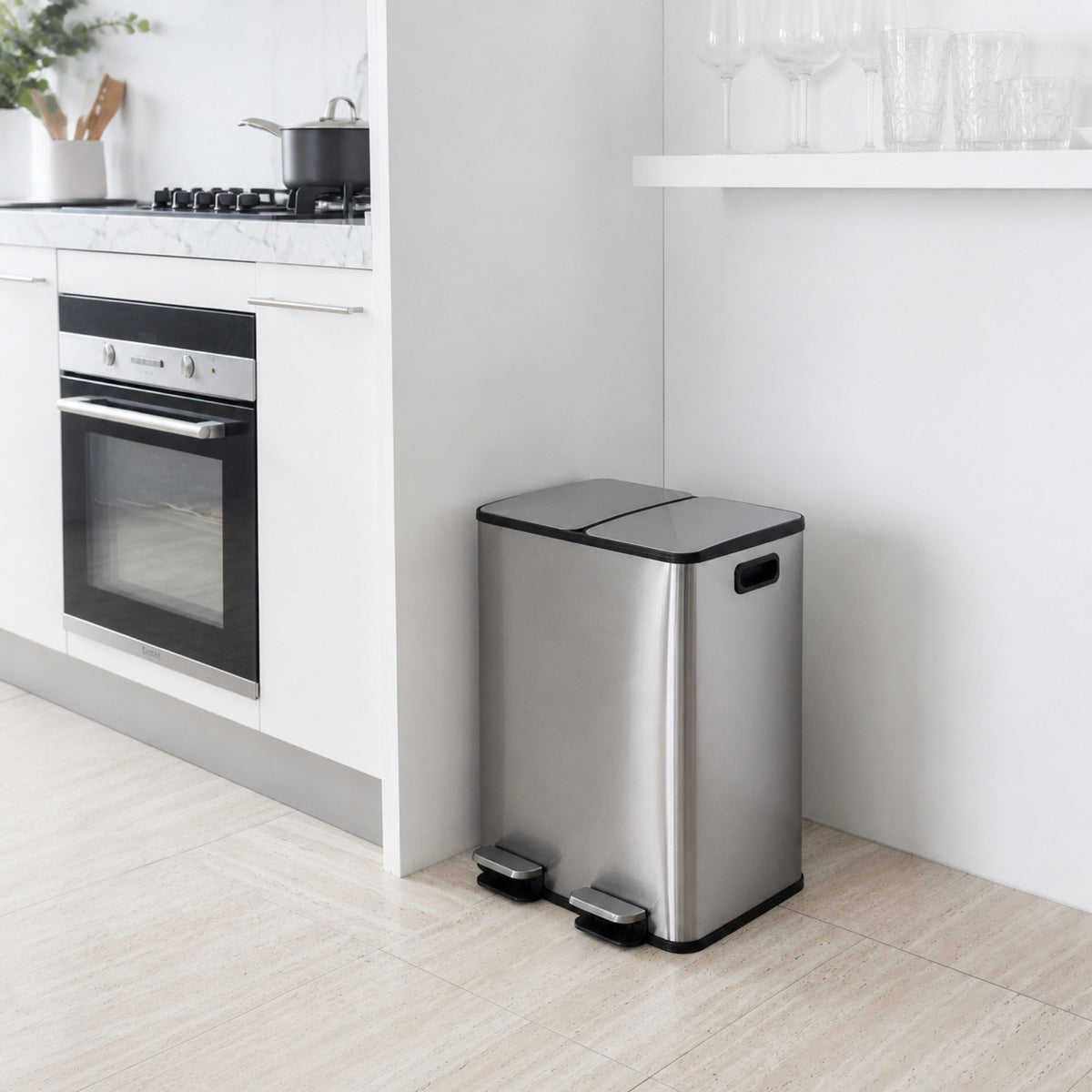 2 x 20L Dual-Compartment Pedal Operation Rubbish Bin with Carbon Filter