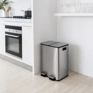 2 x 20L Dual-Compartment Pedal Operation Rubbish Bin with Carbon Filter