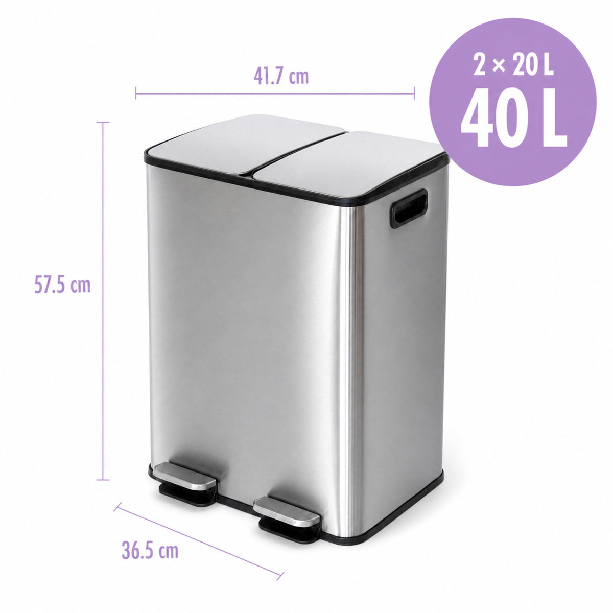 2 x 20L Dual-Compartment Pedal Operation Rubbish Bin with Carbon Filter