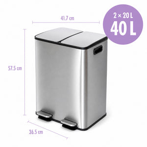 2 x 20L Dual-Compartment Pedal Operation Rubbish Bin with Carbon Filter
