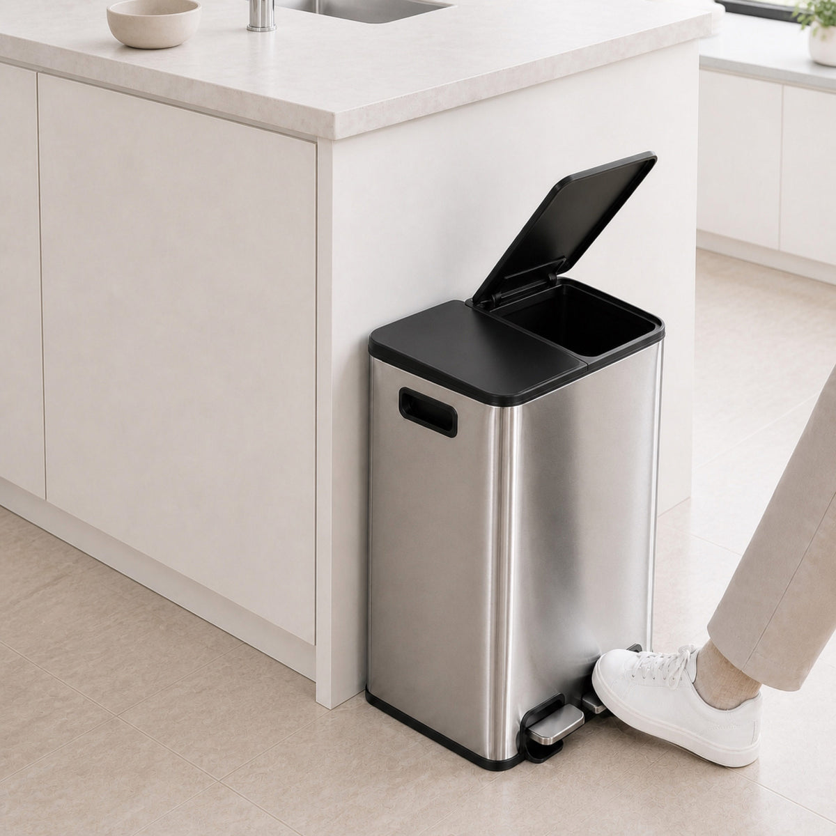2 x 20L Dual-Compartment Pedal Operation Rubbish Bin with Carbon Filter