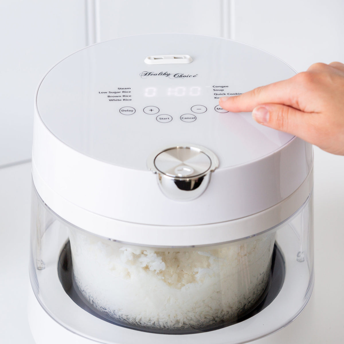 PFAS-Free 5-Cup Glass Rice Cooker with Low Sugar Basket