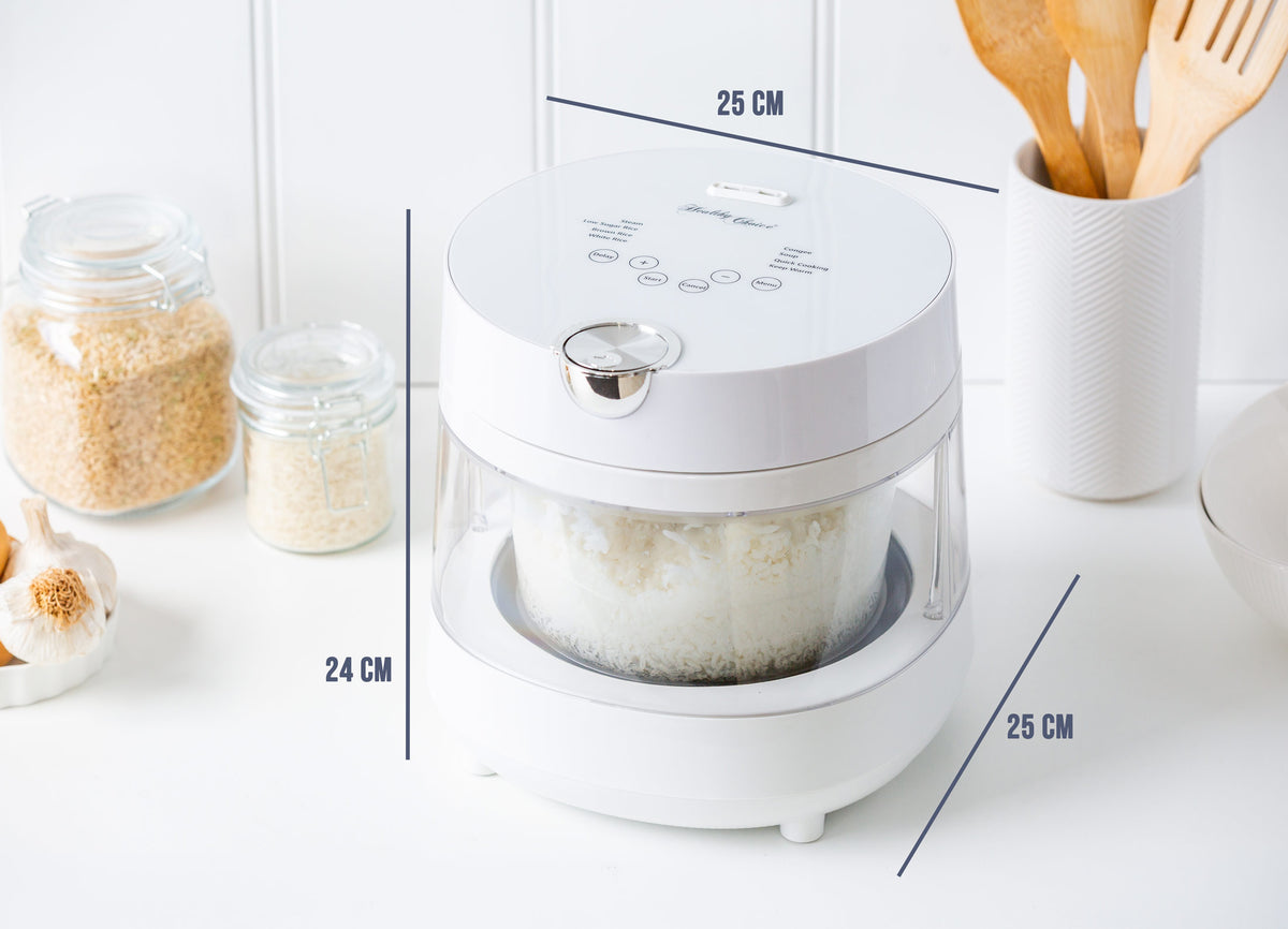 PFAS-Free 5-Cup Glass Rice Cooker with Low Sugar Basket