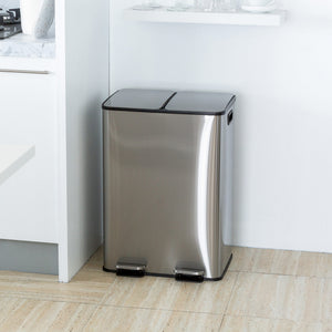 Stainless Steel Dual Compartment, 2 x 30L, Rubbish Bin